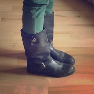 Leather biker motorcycle boots
